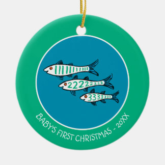 Ornamento De Cerâmica 1, 2, 3 Peixes com Peixe Pequeno e Coral