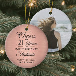 Ornamento De Cerâmica 1 Foto QUALQUER Aniversário Bruto Rosa Rosa Rosa D<br><div class="desc">Feliz Aniversário! Celebra um feliz aniversário de um marco para ela, com um ornamento de cerâmica roliça e preto, com fotos personalizadas. Toda a redação desta modelo (incluindo "Saúde a 21 Anos") é estabelecida para um aniversário de 21 anos, mas é simples de personalizar para qualquer ano ou tipo de...</div>