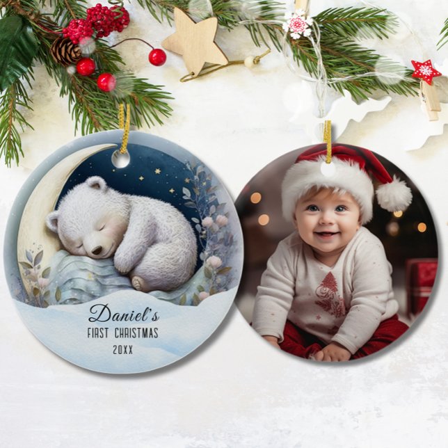 Ornamento De Cerâmica 1rua de Bebê - Primeiro Urso de Natal Personalizad (Criador carregado)