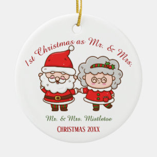 Ornamento De Cerâmica 1rua de Natal como Sr. & Sra. Cute Papais noeis Sr