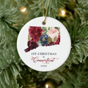 Ornamento De Cerâmica 1rua De Natal No Connecticut Personalizado Floral