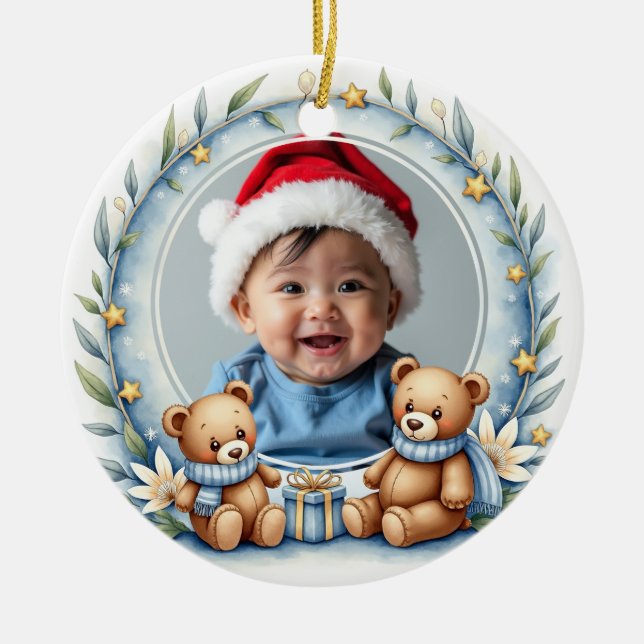Ornamento De Cerâmica 1st Christmas 2 sided, Bear Hugs & Baubles (Frente)