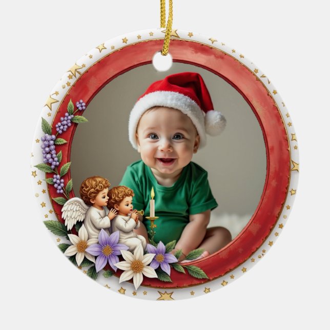 Ornamento De Cerâmica 1st Christmas 2 sided Cherub Joy (Frente)