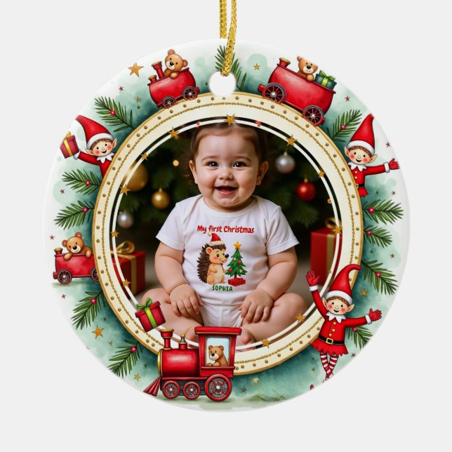 Ornamento De Cerâmica 1st Christmas 2 sided, Holiday Express (Frente)