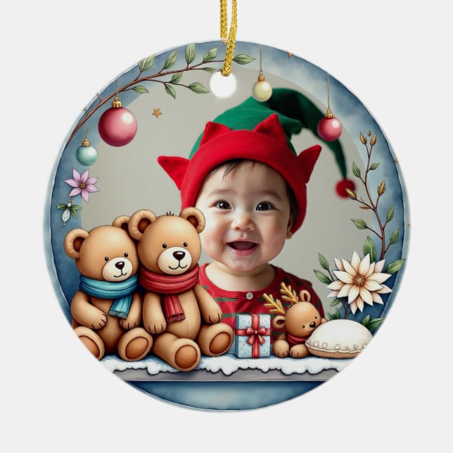 Ornamento De Cerâmica 1st Christmas 2 sided, Tiny Toes & Tinsel (Frente)