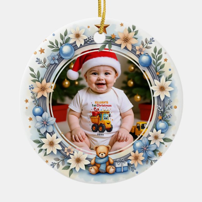 Ornamento De Cerâmica 1st Christmas 2 sided, Twinkle & Cheer (Frente)
