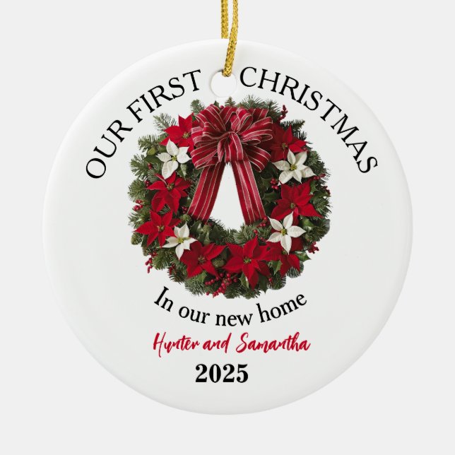 Ornamento De Cerâmica 1st Christmas New Home Personalized Ornament (Frente)