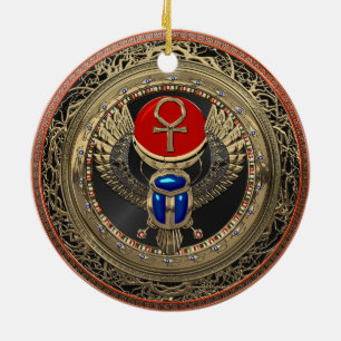 Ornamento De Cerâmica [200] Sárabe egípcio Dourado, sagrado, com Ankh
