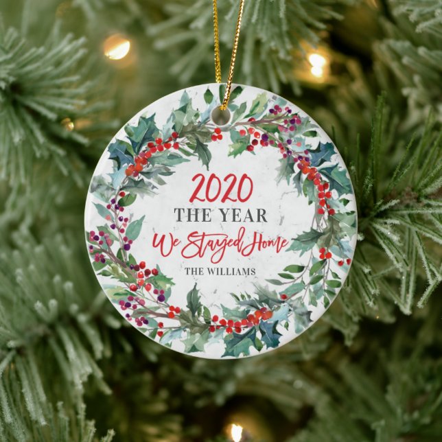 Ornamento De Cerâmica 2020 Ano Ficamos Em Casa, Holly Wreath No Natal (Árvore)