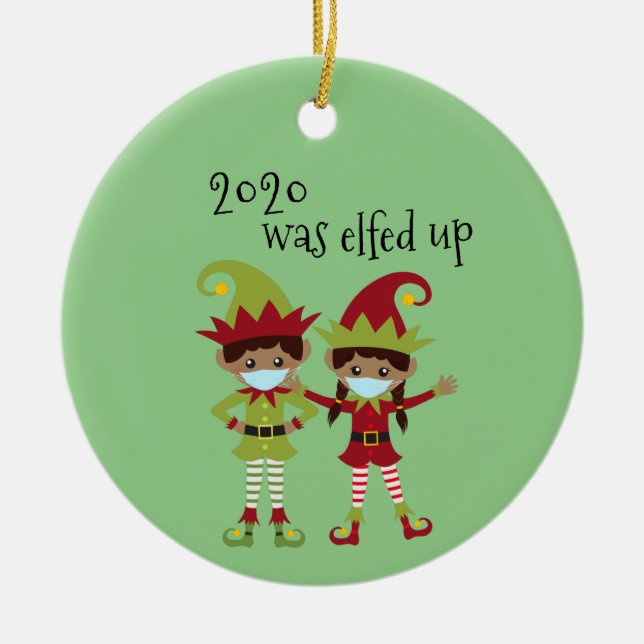Ornamento De Cerâmica 2020 Foi Arruinado Pelo Elfo Máscara do Covid Nome (Frente)