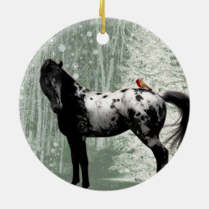 Ornamento De Cerâmica 2023 Appaloosa e Cardinais