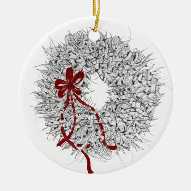 Ornamento De Cerâmica 2024 Ornament Mele Kalikimaka Ti Leaf Wreath (Frente)