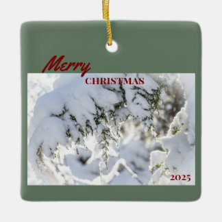 Ornamento De Cerâmica 2025 Christmas Ornament: Snow-covered Evergreen