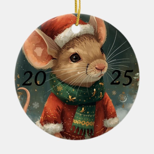 Ornamento De Cerâmica 2025 Holiday Mouse Ornament (Frente)