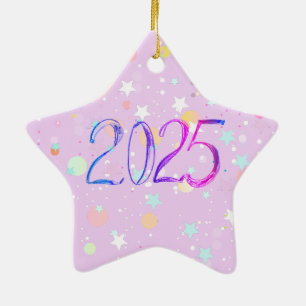 Ornamento De Cerâmica 2025 - número de anos de novo - desenho de pastel
