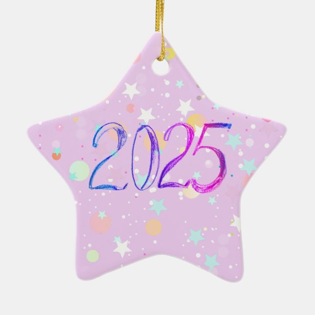 Ornamento De Cerâmica 2025 - número de anos de novo - desenho de pastel  (Verso)