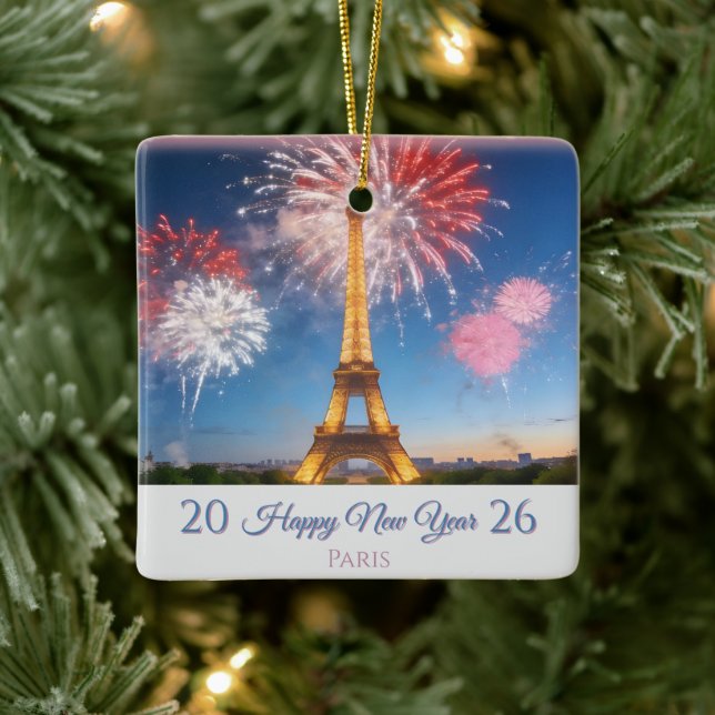 Ornamento De Cerâmica 2026 Happy New Year Customizable Ornament - Paris (Árvore)