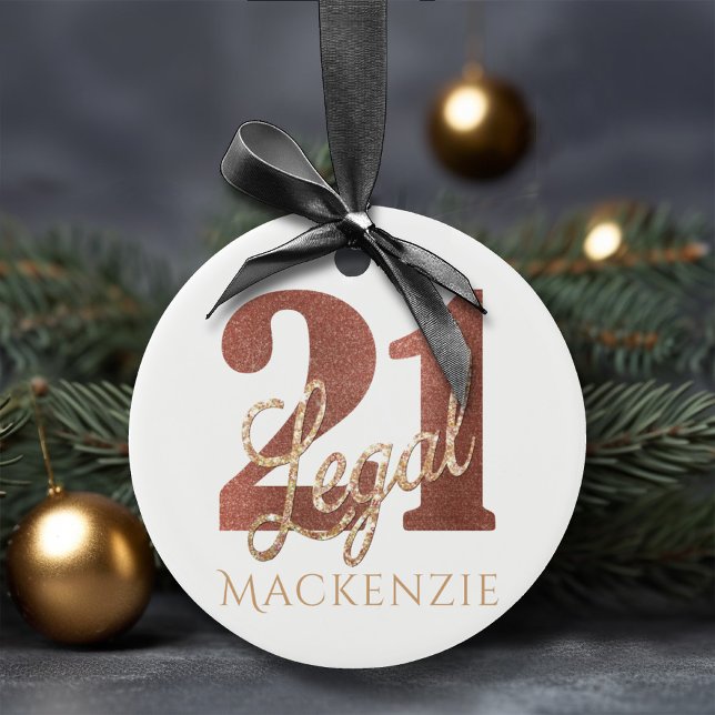 Ornamento De Cerâmica 21 e White White Rose Dourado Nome (Criador carregado)