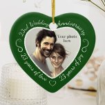 Ornamento De Cerâmica 23ª Foto do Aniversário de Casamento<br><div class="desc">Comemore um 23º ano feliz de casamento com um ornamento personalizado de fotos em um delicioso quadro de forma cardíaca. Basta carregar sua própria foto do casal casado e ela aparecerá no recorte. O fundo verde apresenta uma fonte e decorações de script branco. As palavras são: 23º Aniversário de Casamento...</div>