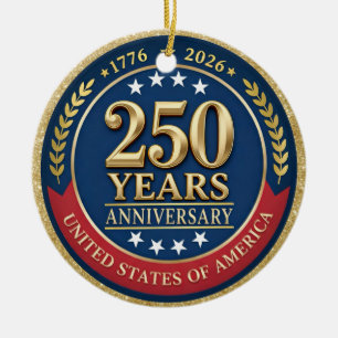 Ornamento De Cerâmica 250º Aniversário EUA Patriótico   1776–2026