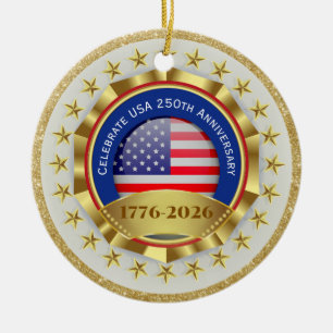 Ornamento De Cerâmica 250º Aniversário EUA Patriótico 1776–2026
