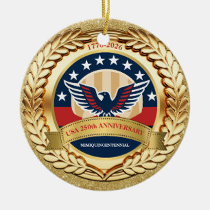 Ornamento De Cerâmica 250º Aniversário EUA Patriótico 1776–2026