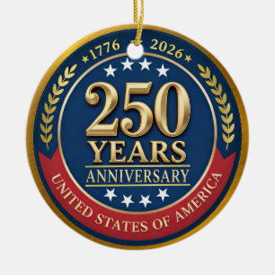 Ornamento De Cerâmica 250º Aniversário EUA Patriótico 1776–2026