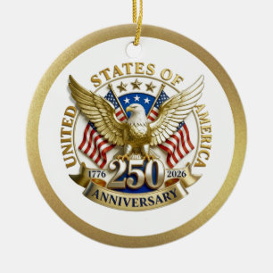 Ornamento De Cerâmica 250º Aniversário EUA Patriótico   1776–2026