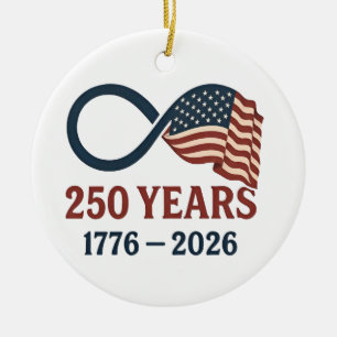 Ornamento De Cerâmica 250 Anos de Aniversário 1776-2026 EUA Patriótico