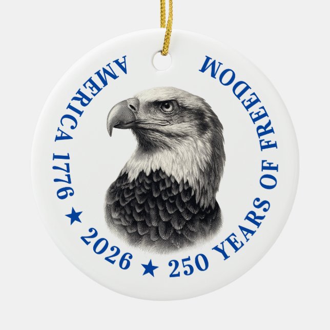 Ornamento De Cerâmica 250th Anniversary USA 2026 Bald Eagle  (Frente)