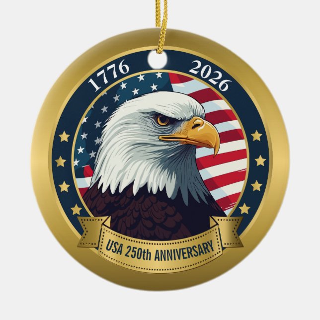 Ornamento De Cerâmica 250th Anniversary USA Patriotic | 1776–2026 (Frente)
