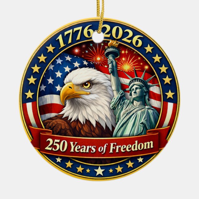Ornamento De Cerâmica 250th Anniversary USA Round Ornament (Frente)