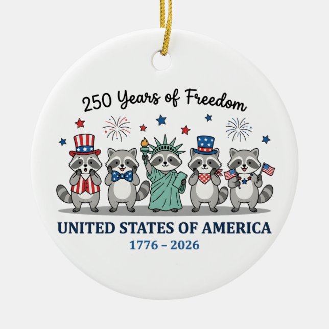 Ornamento De Cerâmica 250th year of independence of USA, Raccoon (Frente)