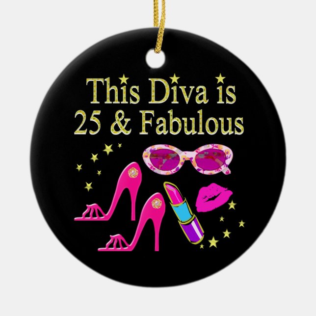 ORNAMENTO DE CERÂMICA 25 BIRTHDAY FABULOUS DIVA DESIGN (Frente)