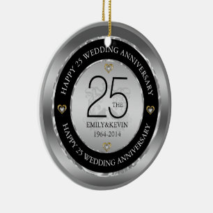 Ornamento De Cerâmica 25 Casamento Aniversário e Design Silver