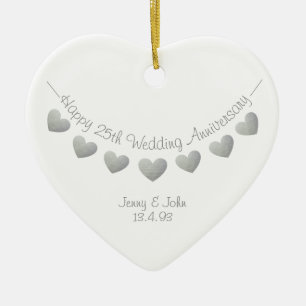 Ornamento De Cerâmica 25 de Casamento Aniversário de Prata