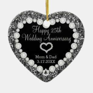 Ornamento De Cerâmica 25 Silver Glitter Casamento Aniversário de Casame