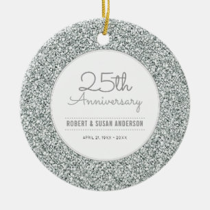 Ornamento De Cerâmica 25th Anniversary Keepsake Faux Silver Glitter