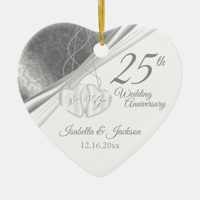 Ornamento De Cerâmica 25th Silver Wedding Anniversary (Frente)