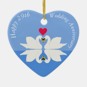Ornamento De Cerâmica 29.º aniversário de casamento Swan Heart