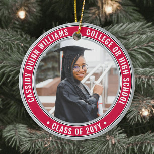 Ornamento De Cerâmica 2 Cinzas Vermelhas Elegantes para Graduação de F