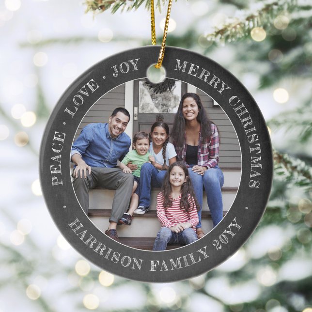 Ornamento De Cerâmica 2 Foto: Joy Joy Merry Xmas Faux Chalkboard (Criador carregado)