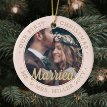2 Foto Newlyweds 1rua Xmas Casado com Blush Cor-de