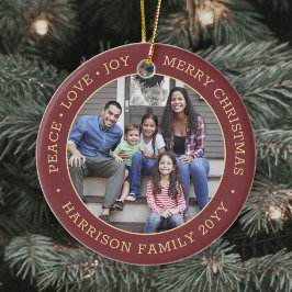 Ornamento De Cerâmica 2 Foto Paz Amor Alegria Feliz Natal Vermelho e Dou