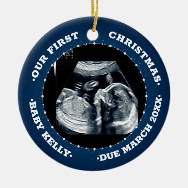 Ornamento De Cerâmica 2 fotos Anúncio de gravidez esperando pais (Frente)