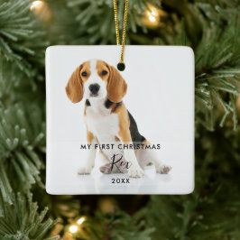 Ornamento De Cerâmica 2 Fotos Cachorro Gato Meu Primeiro Natal