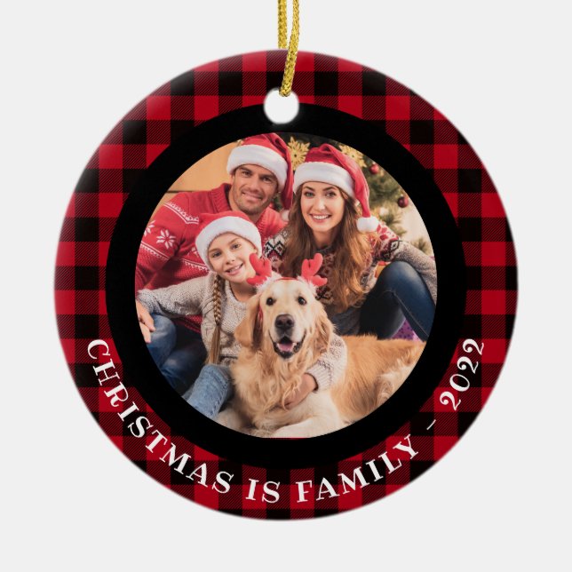 Ornamento De Cerâmica 2 fotos com Pet e Família Fotos Xadrez Buffalo (Frente)