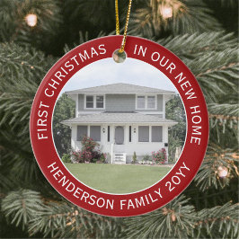 Ornamento De Cerâmica 2 fotos do primeiro Natal Novo Casa Vermelho e Bra