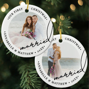 Ornamento De Cerâmica 2 Fotos Nossa Primeira Foto de Natal Casados