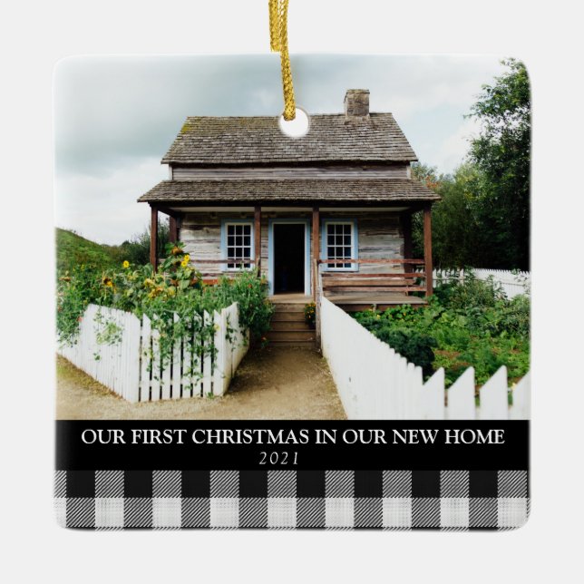 ORNAMENTO DE CERÂMICA 2 FOTOS XMAS NOVO NATAL DE XADREZ BUFFALO DOMÉSTIC (Frente)